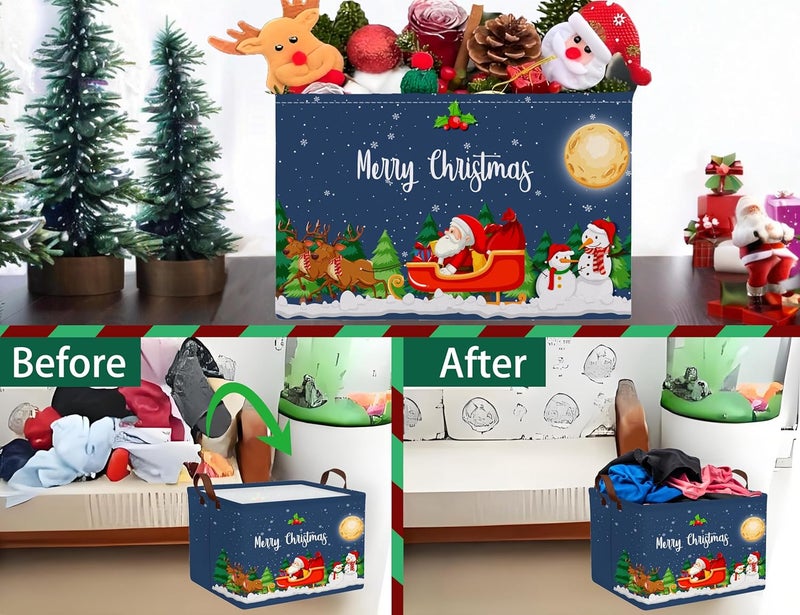 BOOHIT Large Christmas Gifts Empty Baskets Kids Collapsible Holiday Storage Bin with Handle (Deer Santa Claus) - Image 5